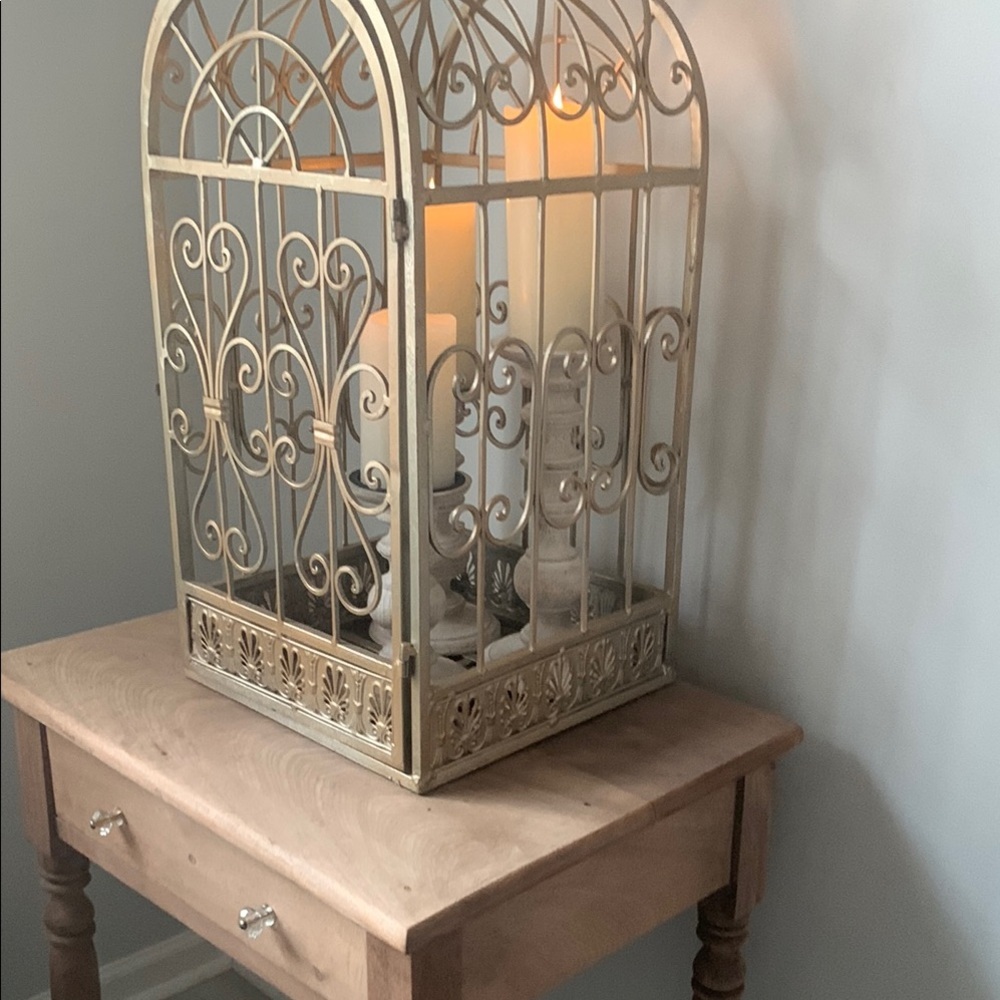 Elegant Gold Candle Holder Lantern bird cage large metal outdoor indoor home 28" - Picture 11 of 11